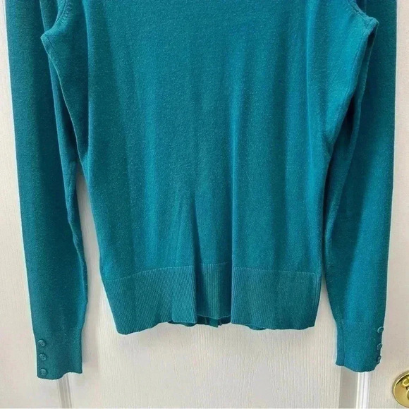 Ricki’s Cardigan V Neck Button Front Sweater Fitted Teal Green Size Small - Picture 10 of 16